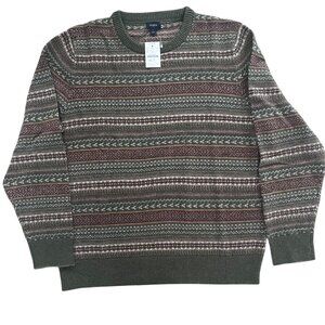 J. Crew Men's Fair Isle Sweater Supersoft Lambswool-Blend Large Olive Rust NWT .